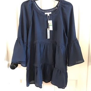 NWT Spense Navy Blue Peasant Top